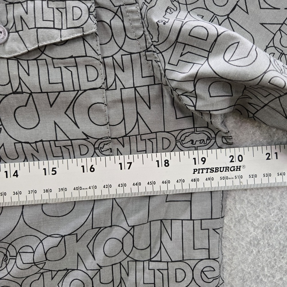 Ecko‎ Unltd. Men Button Up Shirt S Gray Graphic Print Logo - Picture 10 of 11